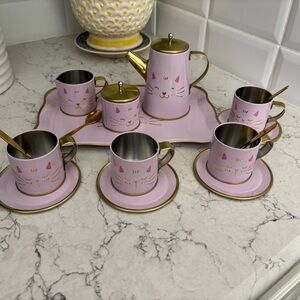 Source Unknown Pink Cat Tea Set